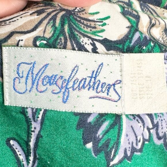 Vintage 1990s Mousefeathers Girls Dress Green Floral Exaggerated Collar Size 10 - Picture 8 of 9